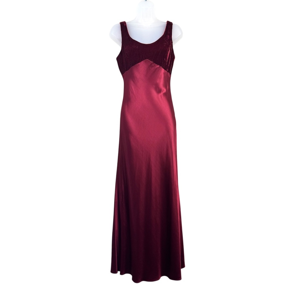 Vintage 90s Y2K Alchemy Joo Mee Red Satin Velvet Formal Prom Dress